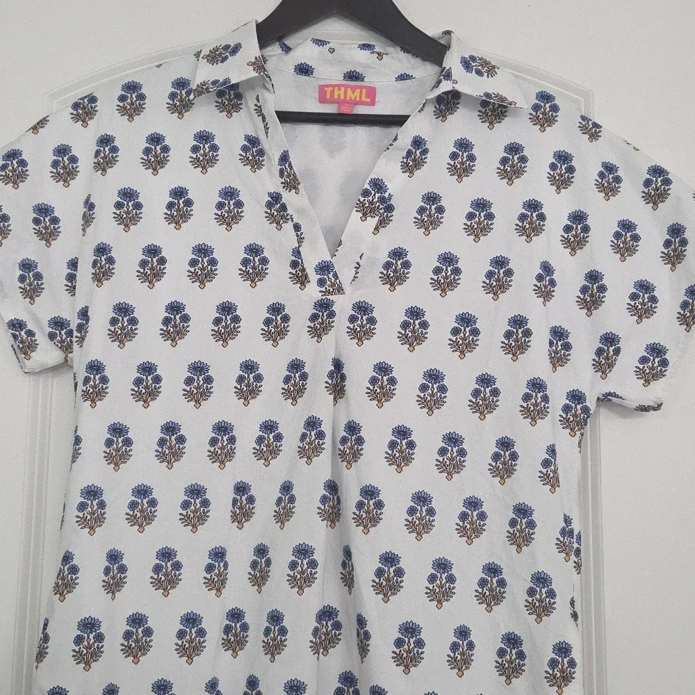 THML Beautiful Cotton Dress...White With Blue Floral Pattern. Great Condition! - Picture 4 of 16